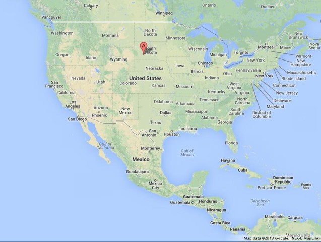 location Badlands National Park in US Map