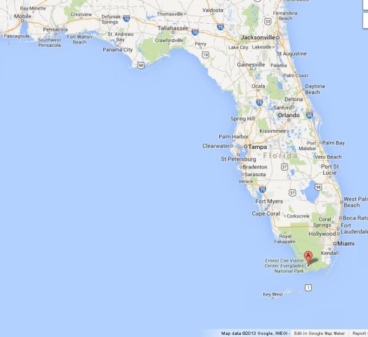 location Everglades on Map of Florida