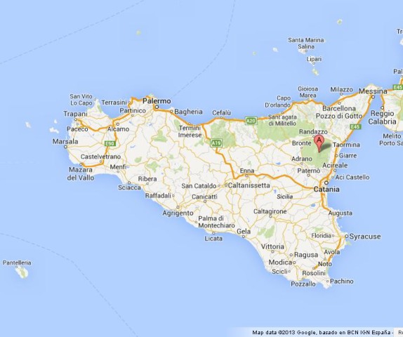 location Mount Etna on Map of Sicily