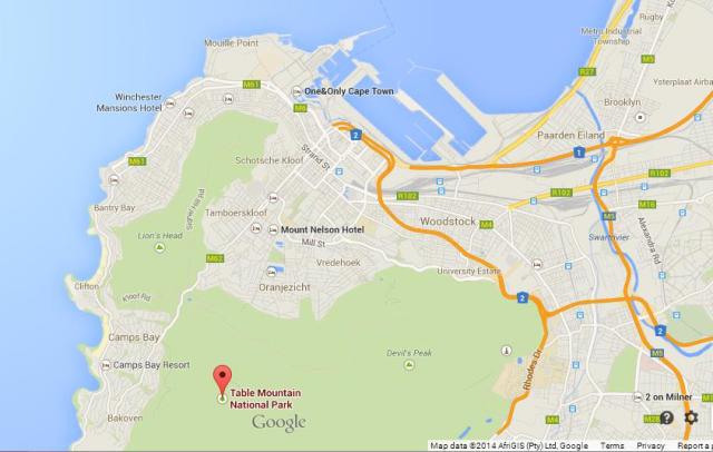 Where is Table Mountain on Map of Cape Town