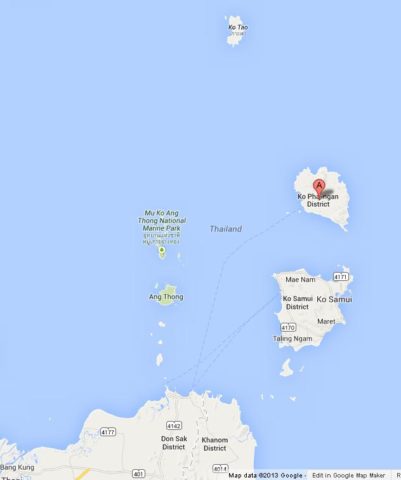 Where is Ko Phangan on map of Gulf of Thailand
