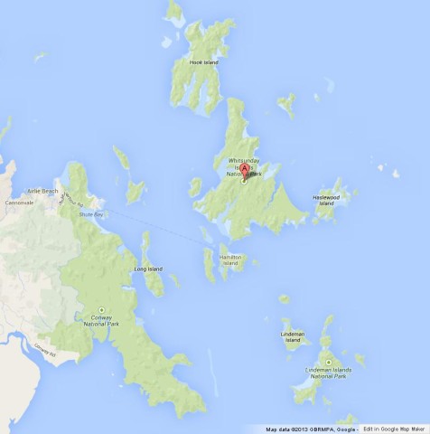 Map of Whitsunday Islands Australia