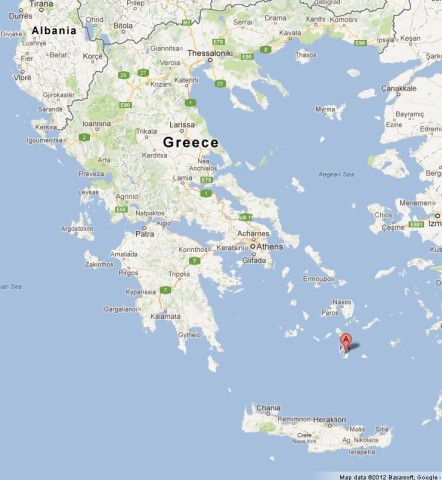 location Santorini on Map of Greece