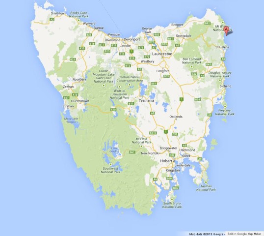 location Bay of Fires on Map of Tasmania