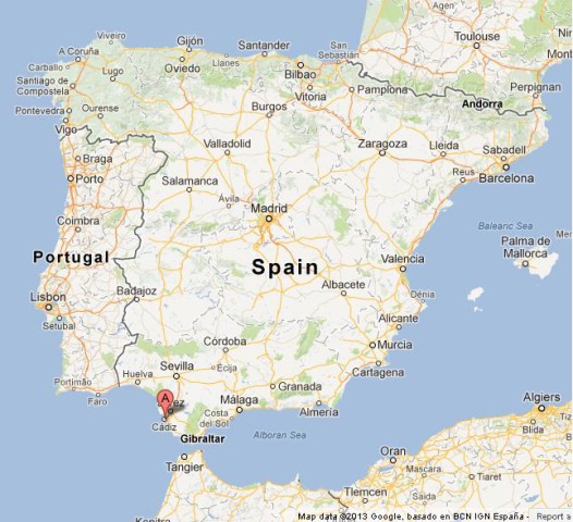 location Cadiz on Map of Spain