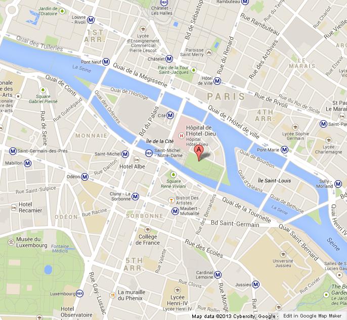 Cathedral Notre Dame On Map Of Paris