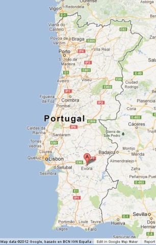 location Evora on Portugal Map
