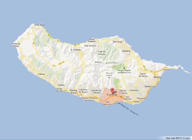 location Funchal on Map of Madeira