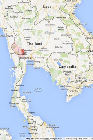 Where is Kanchanaburi on Map of Thailand