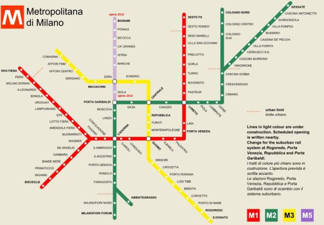 Map of Metro of Milan Italy