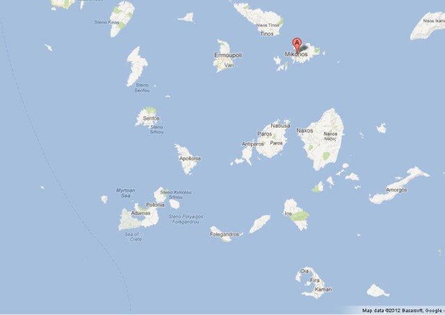 location Mykonos on Map of Cyclades