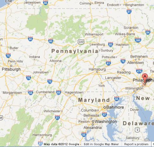 location Philadelphia on Map of Pennsylvania