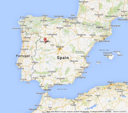 location Salamanca on Map of Spain