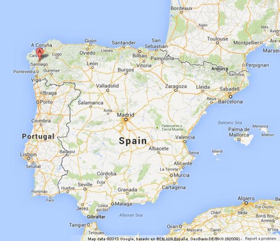 location Santiago de Compostela on Map of Spain