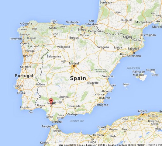 location Seville on Map of Spain