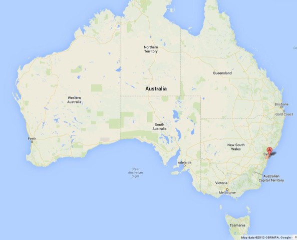location Sydney on Map of Australia