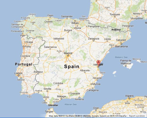 location Valencia on Map of Spain