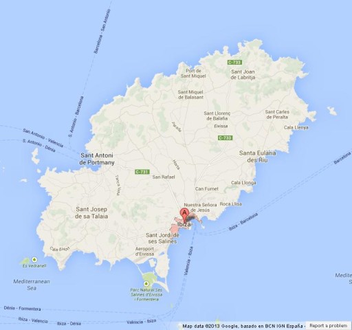 location Ibiza Town on Map of Ibiza