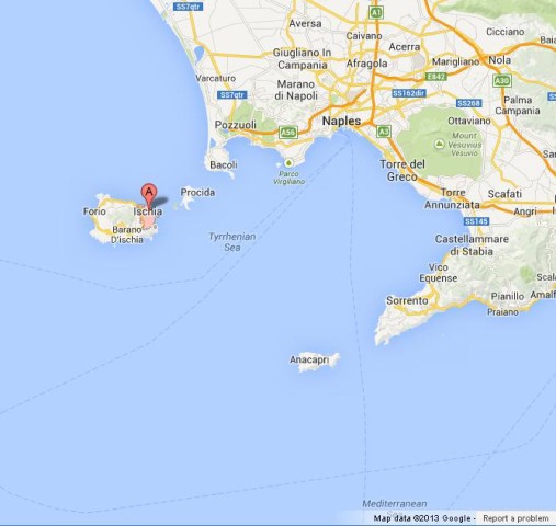 location Ischia on Map of Bay of Naples