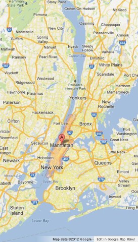 Location of Manhattan on NYC Map