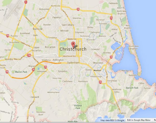 Map of Christchurch New Zealand