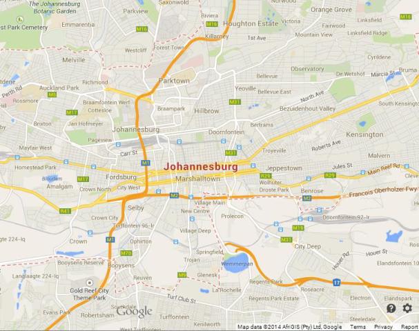 Map of Johannesburg South Africa
