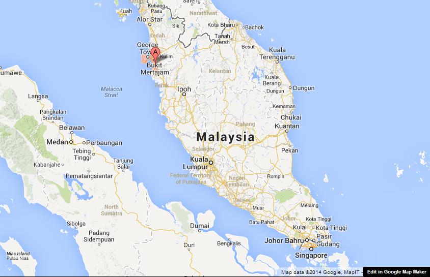 Penang on Map of Malaysia