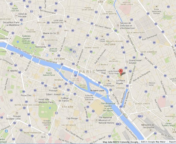 location Place des Vosges on Map of Paris