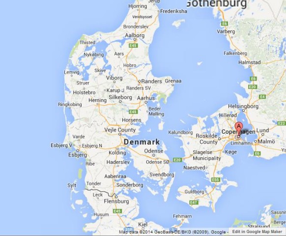 location Copenhagen on Map of Denmark