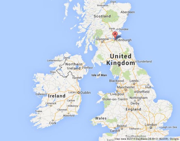 location Edinburgh on Map of UK