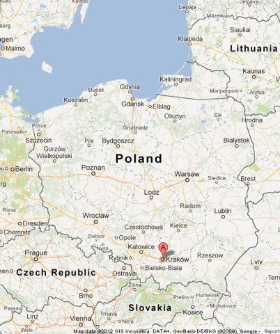 location Krakow on Poland Map