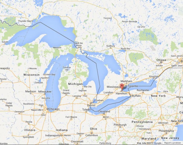 Map of Great Lakes US Canada