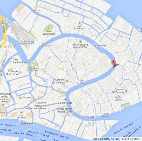 location Rialto Bridge on Map of Venice