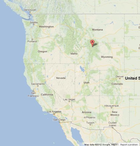 location Yellowstone National Park on US West Coast Map