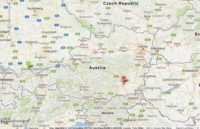 location Graz on map of Austria