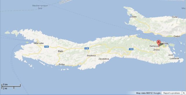 Map of Korcula Island Croatia