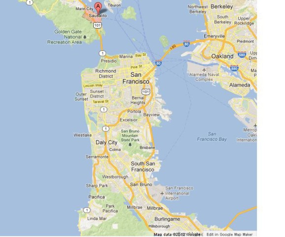 location Sausalito on Map of San Francisco Bay