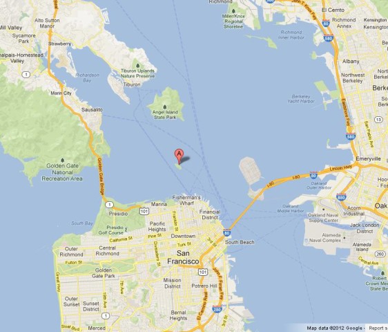 location Alcatraz on Map of San Francisco Bay
