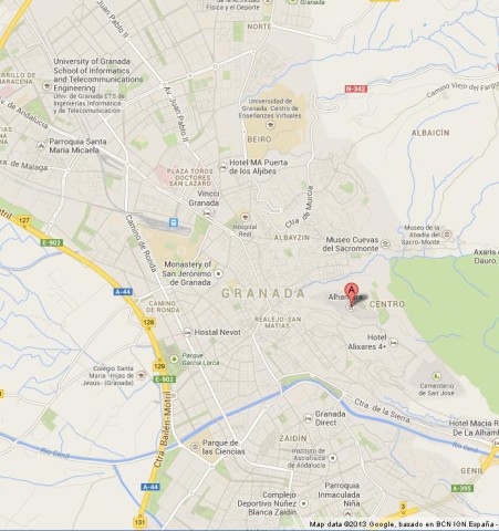 location Alhambra on Map of Granada