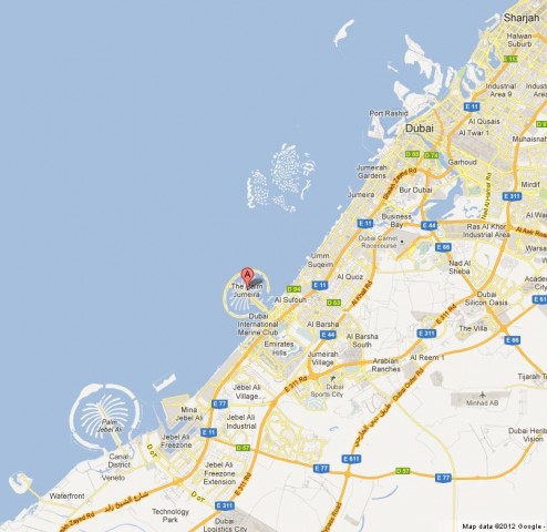 location Palm Jumeirah on Map of Dubai