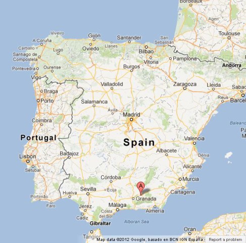 location Sierra Nevada on Map of Spain