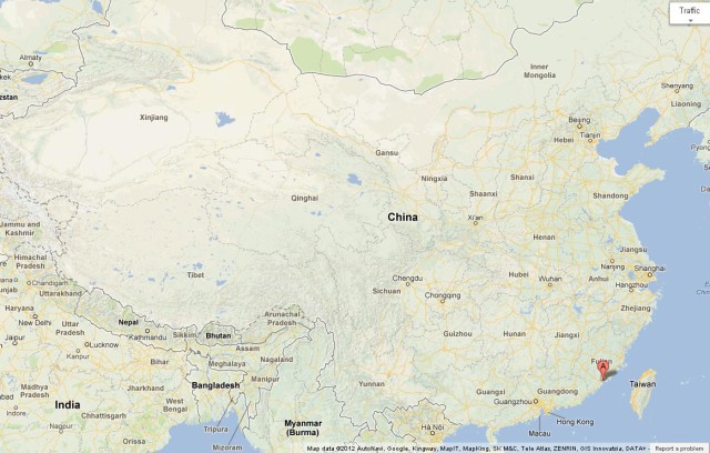 location Xiamen on Map of China