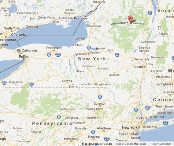location Adirondack on Map of New York