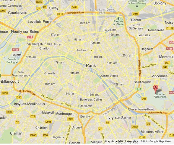 location Bois de Vincennes on Map of Paris