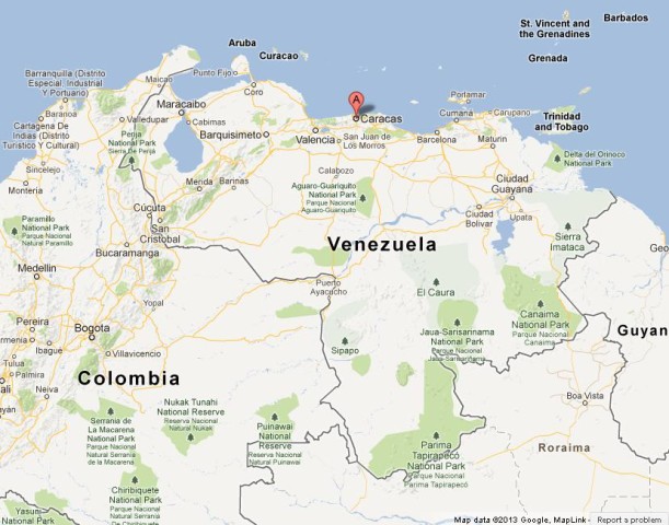 location Caracas on Map of Venezuela
