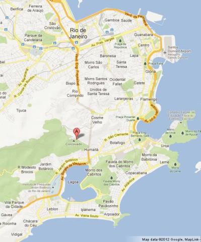 location Christ Redeemer on Map of Rio Janeiro