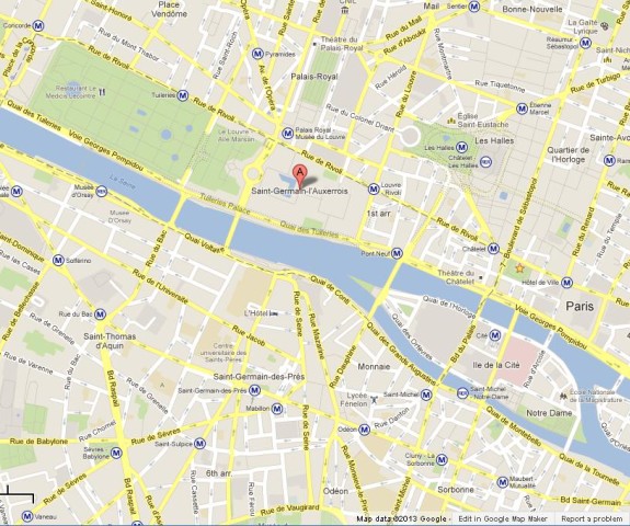 location Church St Germain l'Auxerrois on Paris Map