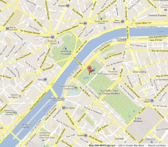 location Eiffel Tower on Map of Paris