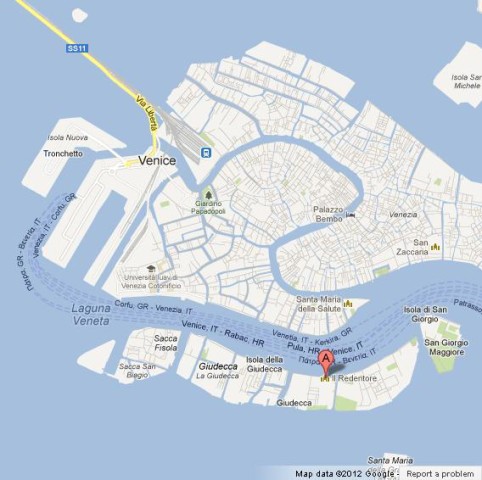 location Il Redentore on Map of Venezia