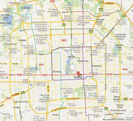 location Imperial Palaces on map of Beijing